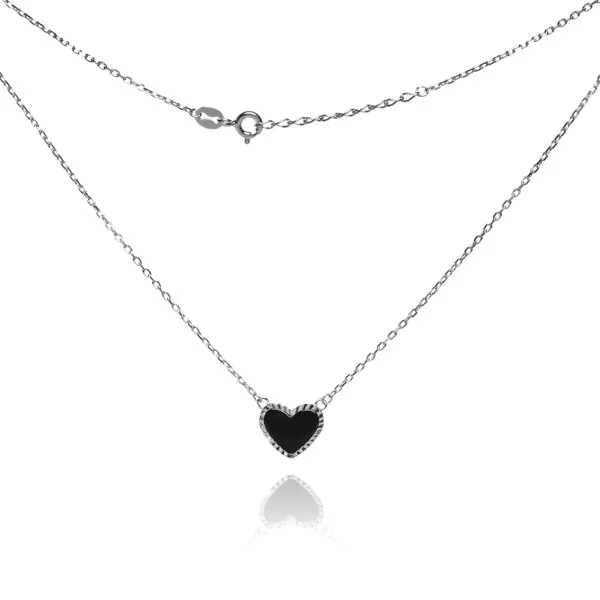 Naszyjnik srebrny  z czarnym emaliowanym i diamentowanym sercem