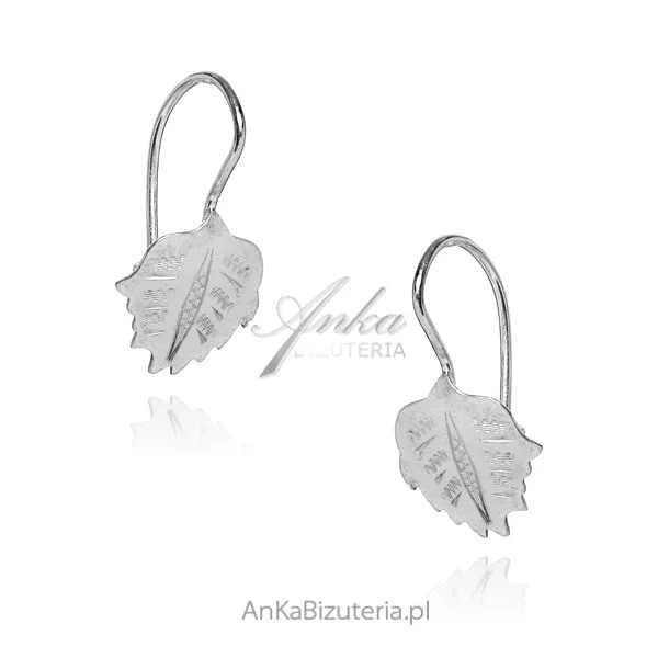 Kolczyki srebrne liść topoli grawerowany