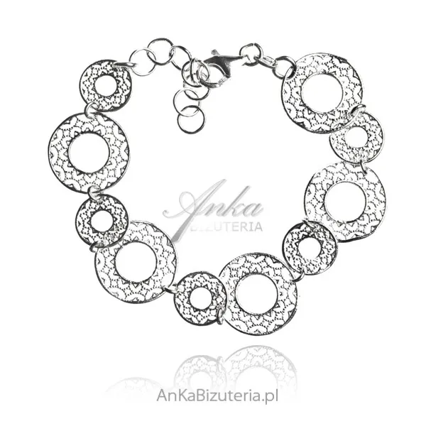 Srebrna bransoletka sand ażurowa rodowana