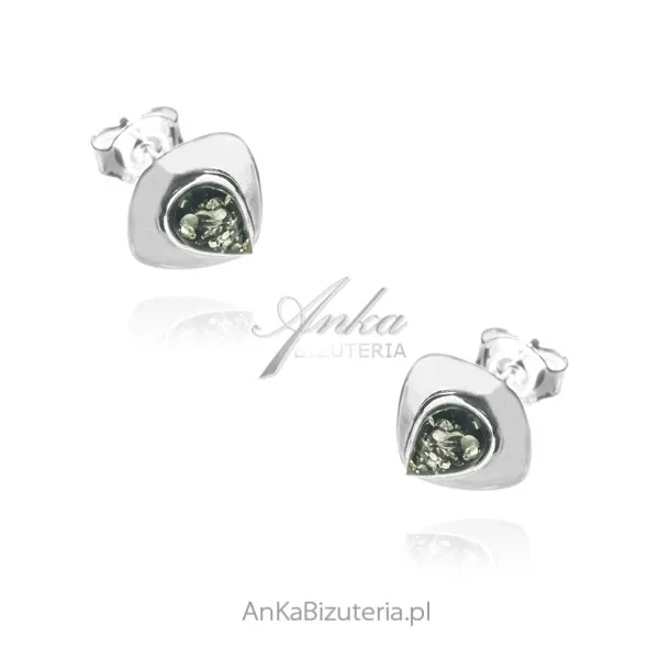 Kolczyki srebrne z zielonym bursztynem