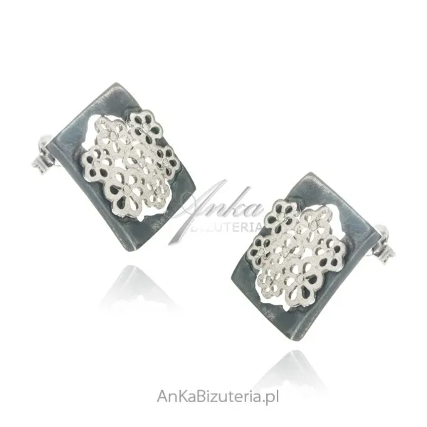 Kolczyki srebrne oksydowane kwiatki