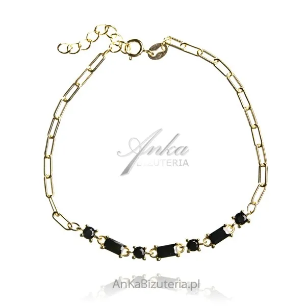 Bransoletka srebrna pozłacana z czarnymi cyrkoniami