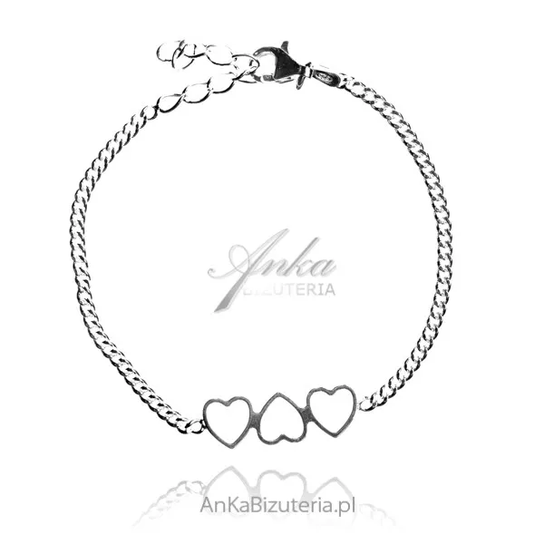 Bransoletka srebrna  trzy  serduszka