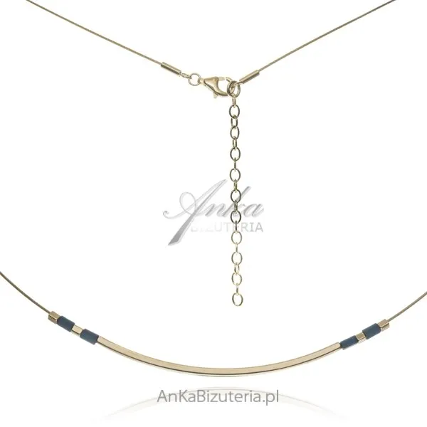 Naszyjnik srebrny pozłacany z niebieskim hematytem