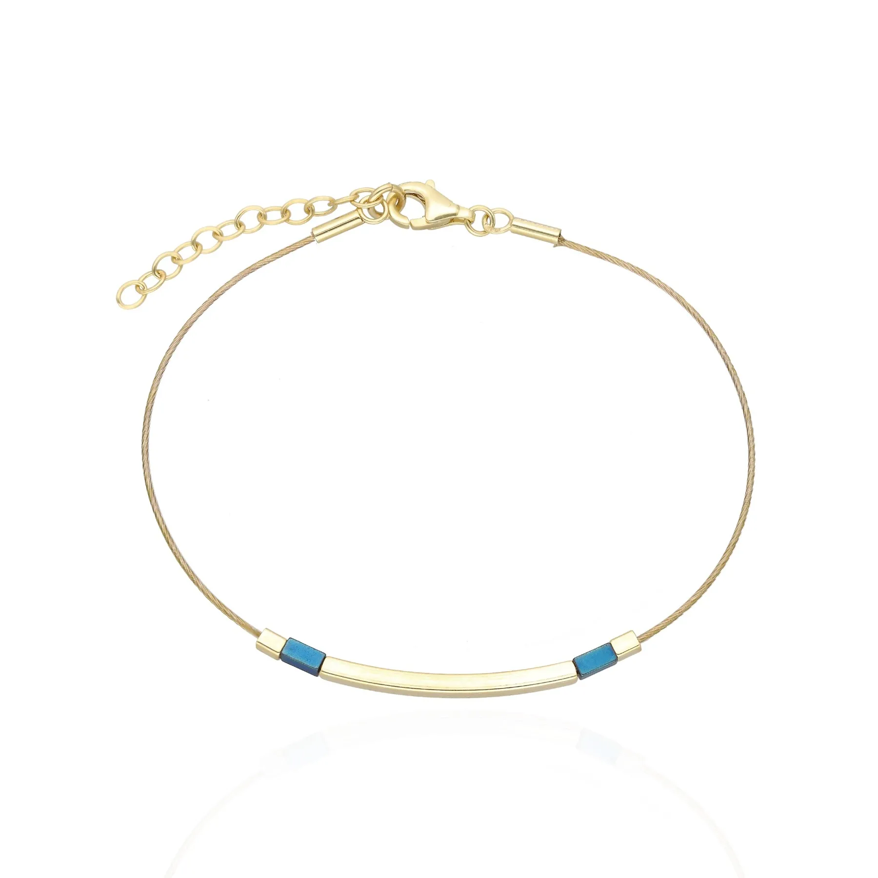 Bransoletka srebrna pozłacana z niebieskim hematytem