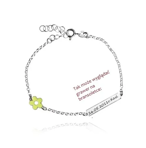 Bransoletka srebrna z kwiatkiem z możliwością graweru