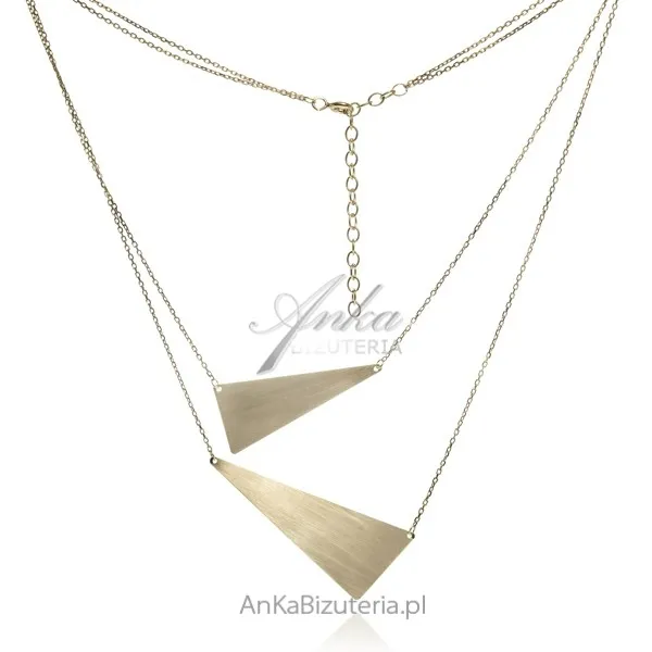 Naszyjnik srebrny pozłacany podwójny z dwoma trójkątami