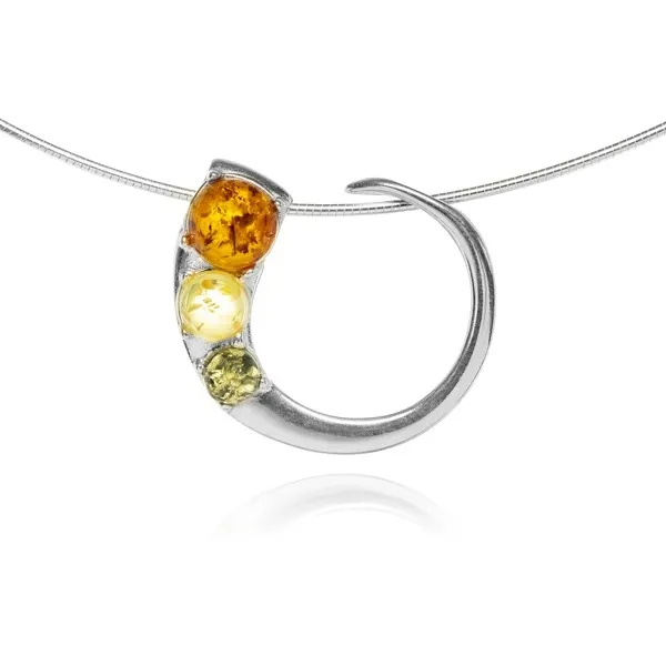 Zawieszka srebrna z bursztynem  kolorowym - można nosić na 3 różne sposoby