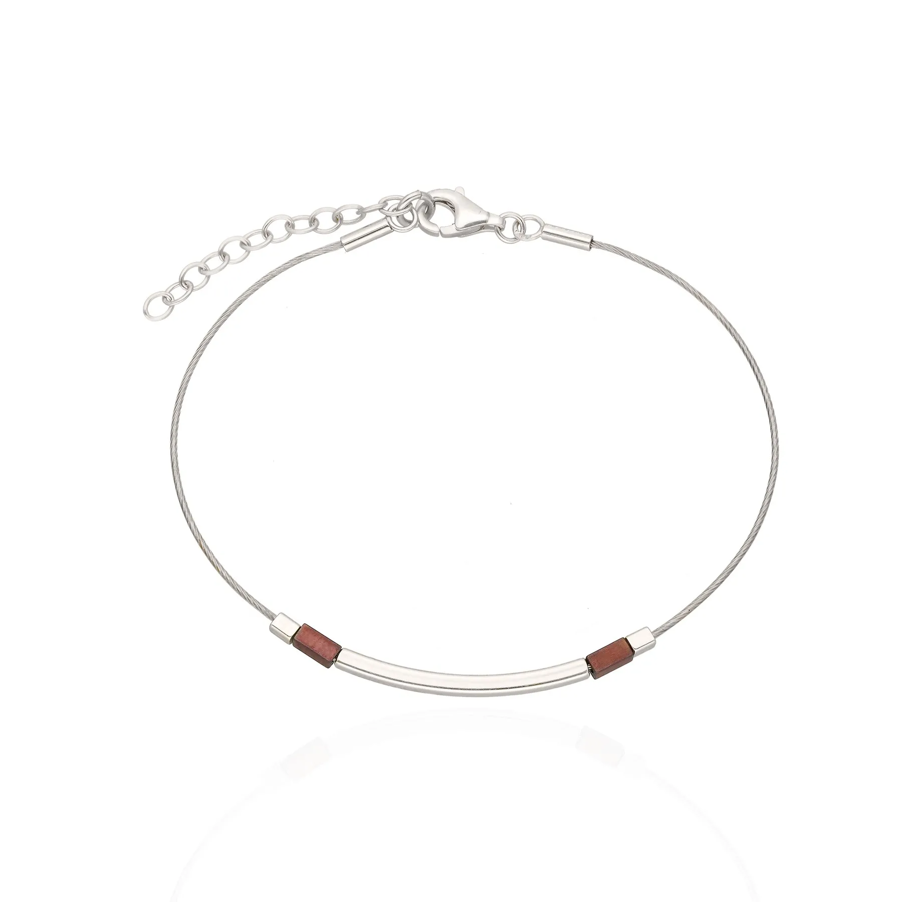 Bransoletka srebrna na stalowej lince  z brązowym hematytem
