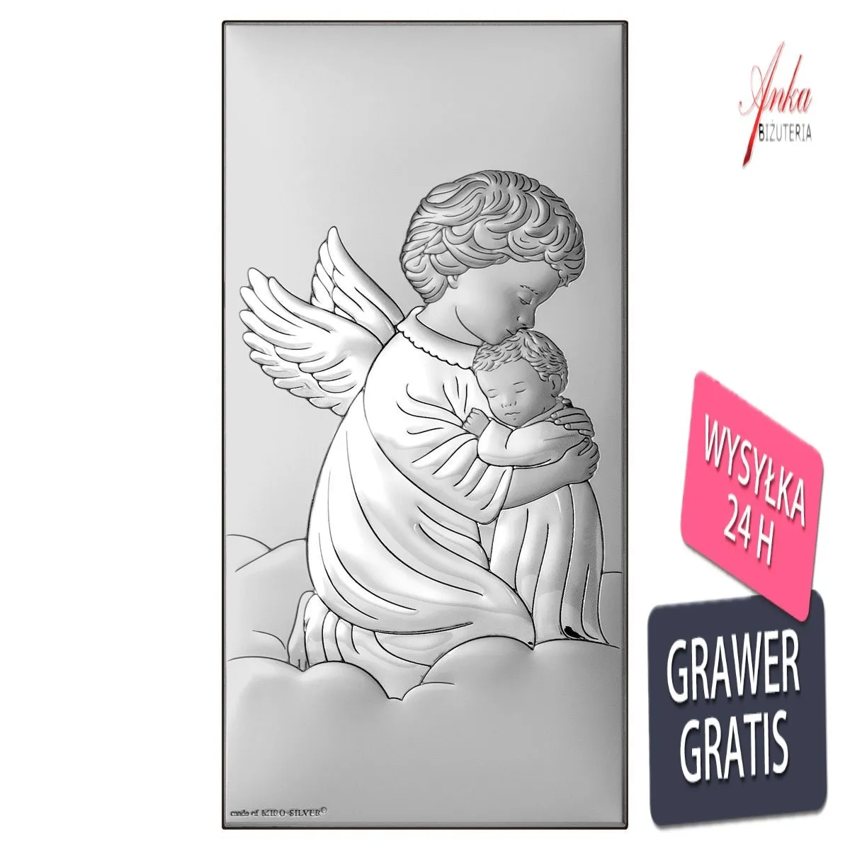 Obrazek anioł stróż tulący dzieciątko  6/12 cm