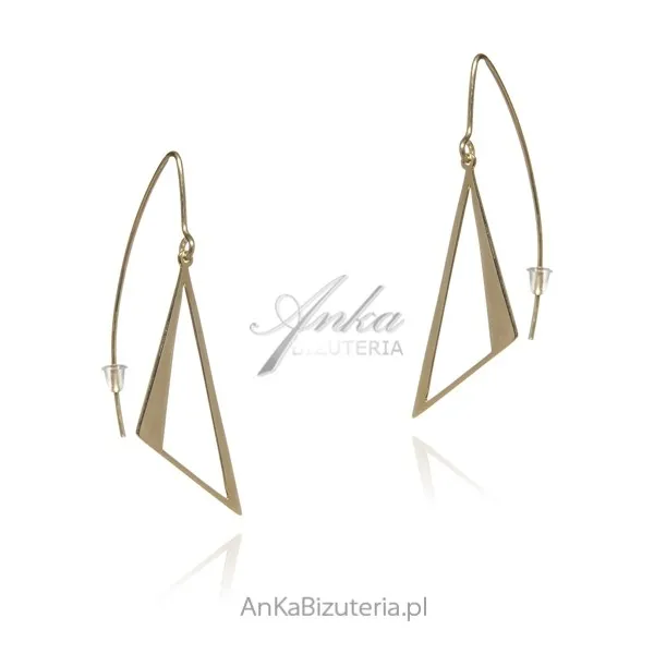 Kolczyki srebrne pozłacane ażurowe trójkąty