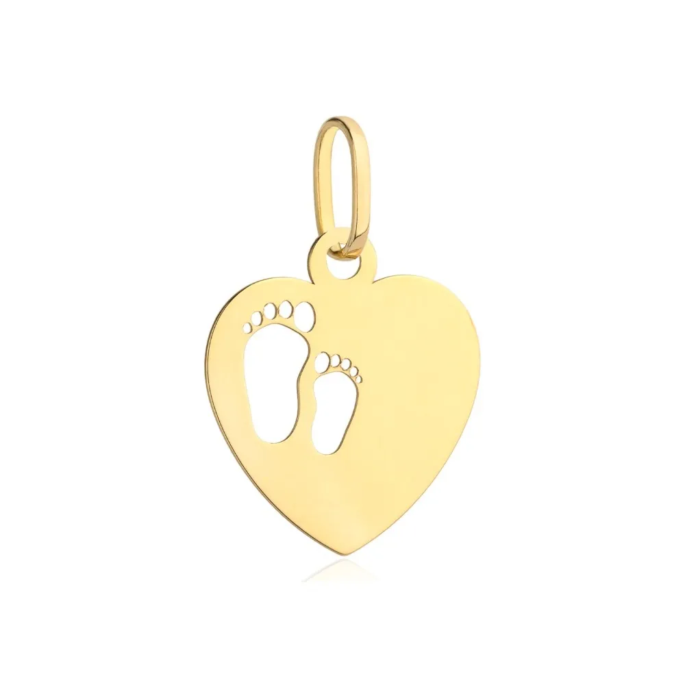 Zawieszka złota pr. 585 serce z małymi stópkami dziecka