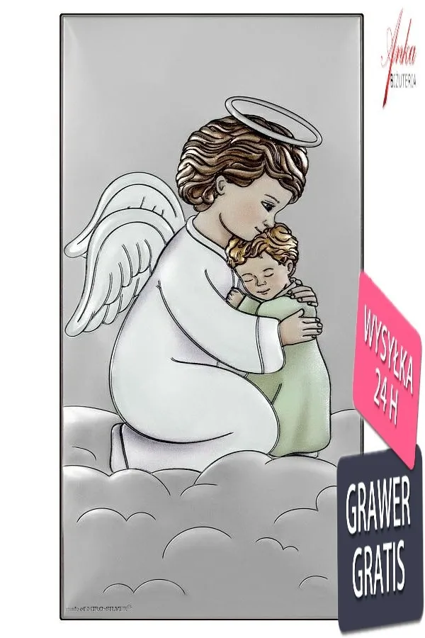 Obrazek anioł stróż tulący dzieciątko 10/20 cm kolorowy