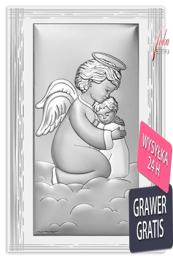 Obrazek aniołek tulący dzieciątko  8,5/15 cm