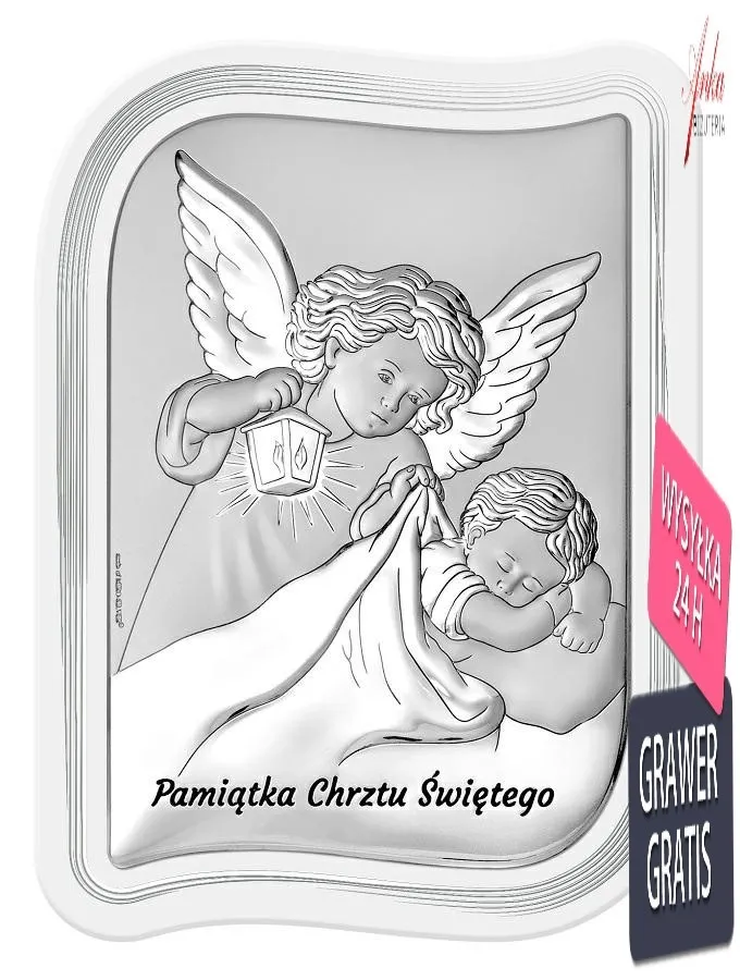 Pamiątka chrztu św. aniołek - obrazek na panelu 10,5*14 cm