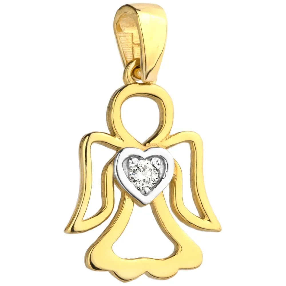 Zawieszka złota aniołekz białą cyrkonią pr. 585