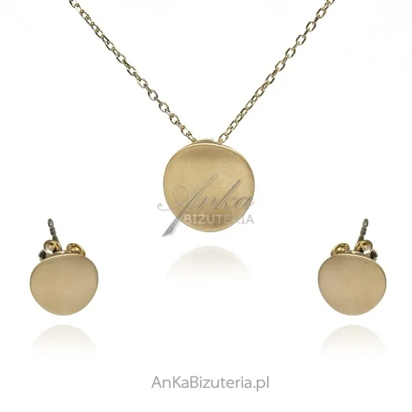 Komplet biżuteria srebrna pozłacana  satynowane kółeczka