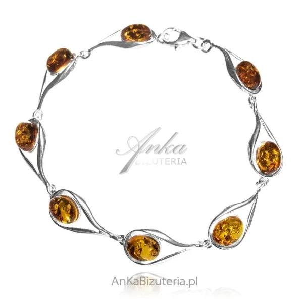 Bransoletka srebrna z bursztynem koniakowym
