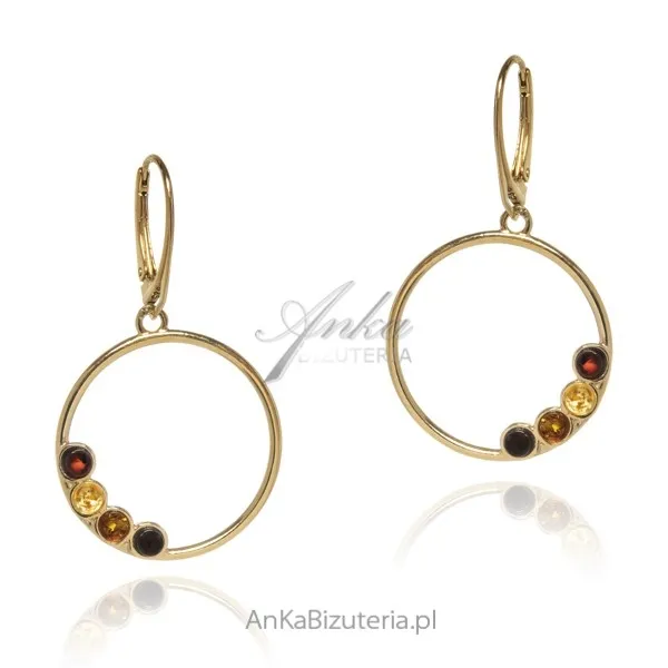 Kolczyki srebrne pozłacane  z kolorowym bursztynem