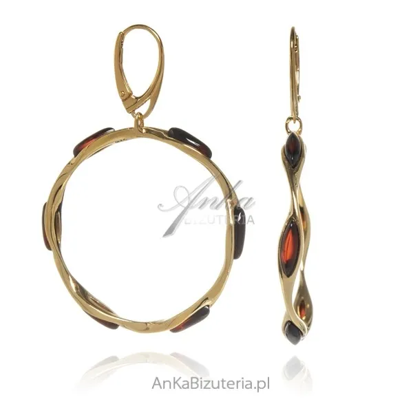 Srebrne kolczyki z wiśniowym bursztynem duże koła