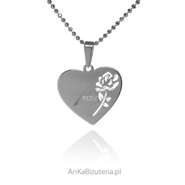 Zawieszka srebrna serduszko z różyczką do graweru