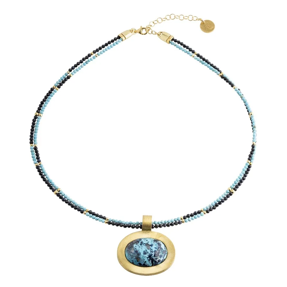 Naszyjnik srebrny pozłacany z azurmalachitem howlitem i szafirem