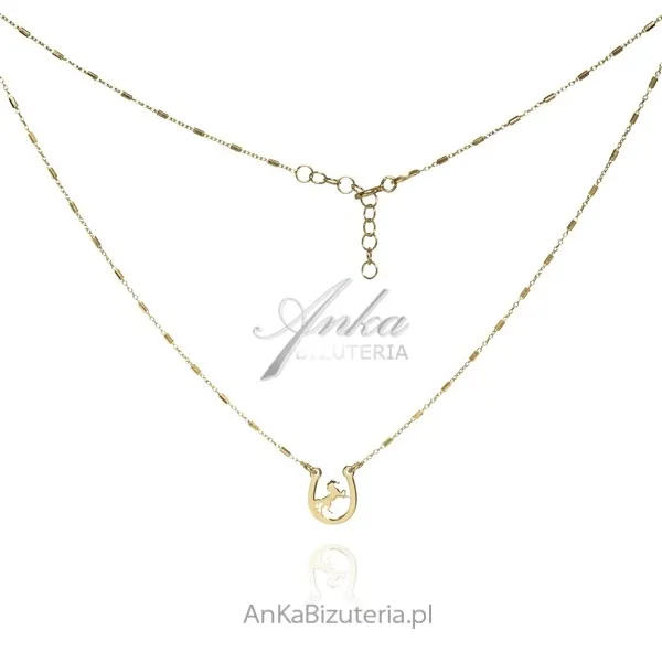 Naszyjnik srebrny pozłacany koń z podkową - na szczęście