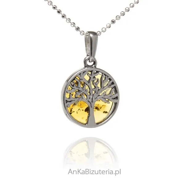 Srebrna zawieszka z bursztynem drzewko szczęścia  - małe