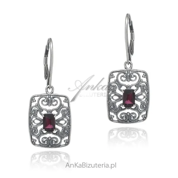 Kolczyki srebrne z granatami bona