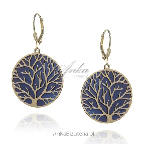 Kolczyki srebrne  pozłacane z tytanem drzewo życia