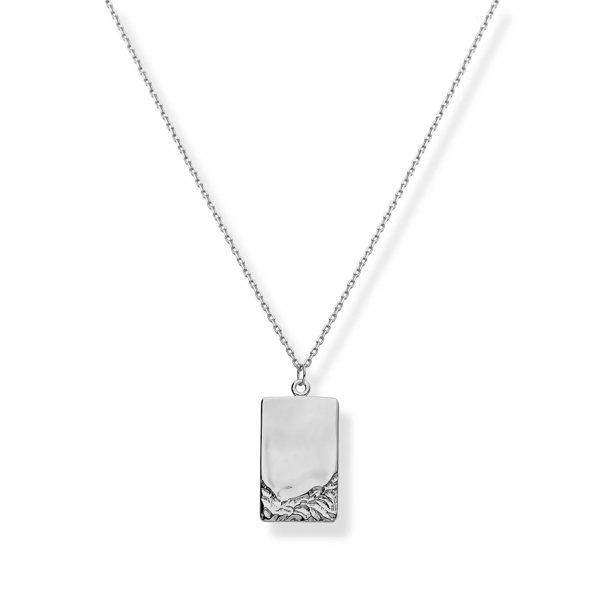 Naszyjnik srebrny z prostokątną przywieszką  - artystyczny nieład