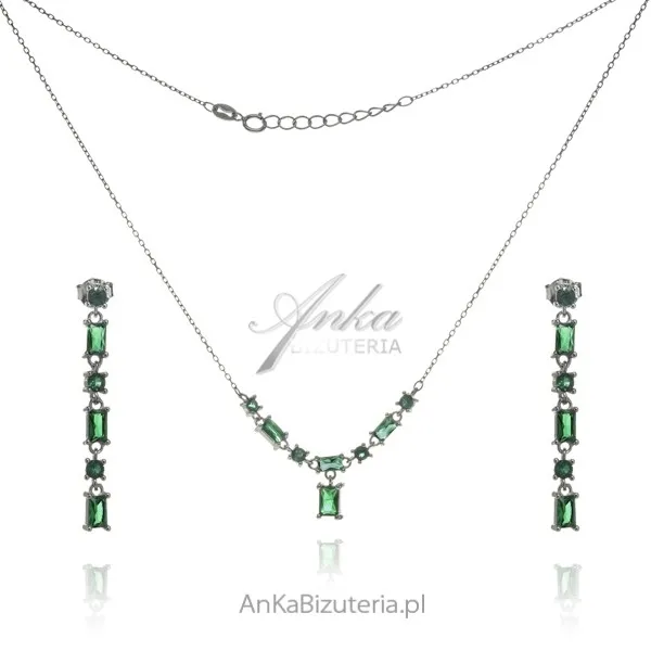 Srebrny komplet biżuterii z zieloną cyrkonią