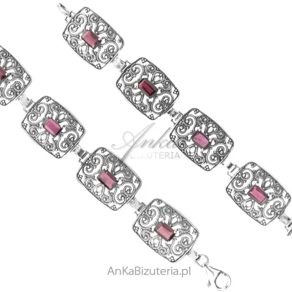 Bransoletka srebrna  z granatami bona