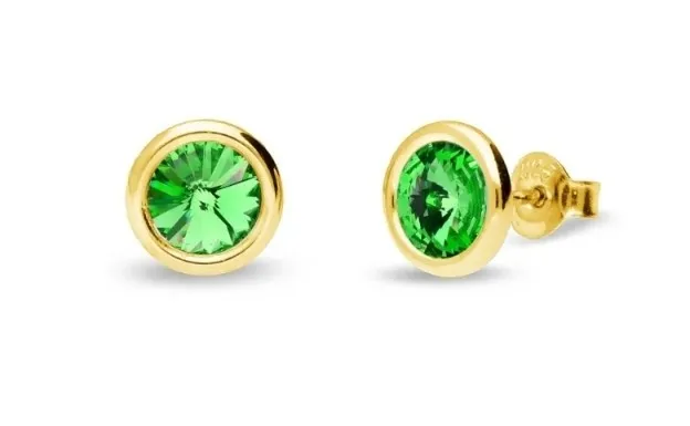 Kolczyki srebrne pozłacane kryształy tiny bonbon w kolorze  studs peridot