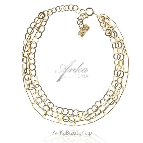 Bransoletka srebrna pozłacana - połączenie różnych łańcuszków