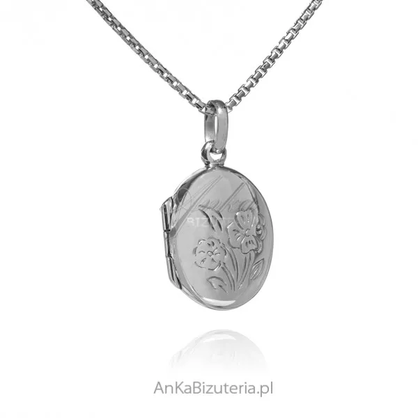 Zawieszka srebrna  puzderko  małe z kwiatkami