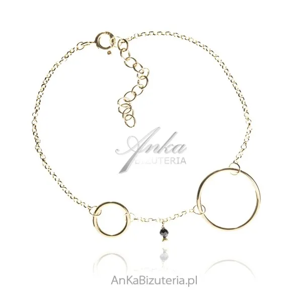 Subtelna bransoletka srebrna pozłacana z czarnym spinelem