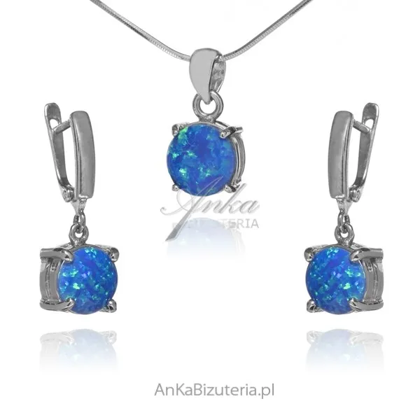 Komplet biżuteria srebrna z niebieskim opalem