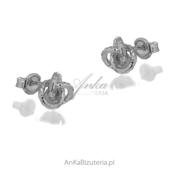 Kolczyki srebrne supełki  diamentowane