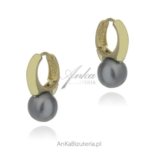 Kolczyki srebrne pozłacane szare perełki