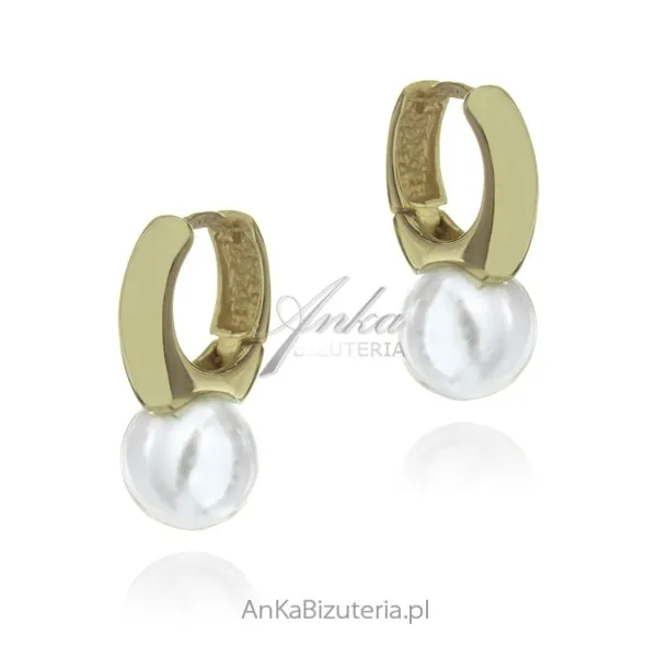 Kolczyki srebrne pozłacane białe perełki