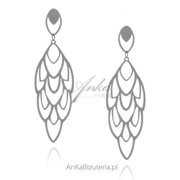 Kolczyki srebrne ażurowe  - długie wiszące listki