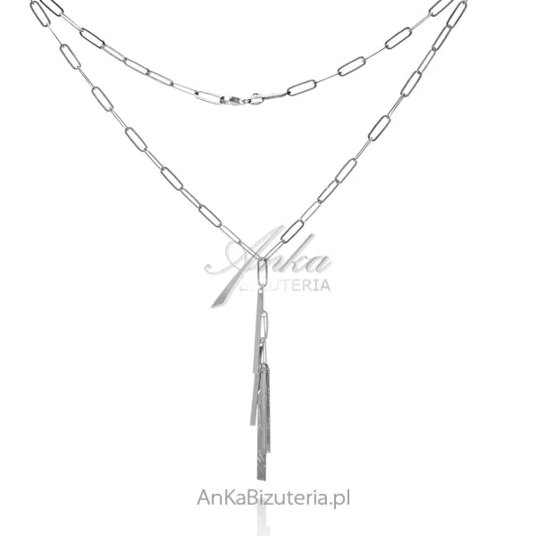 Srebrny naszyjnik  chwosty na łańcuszku pinczer
