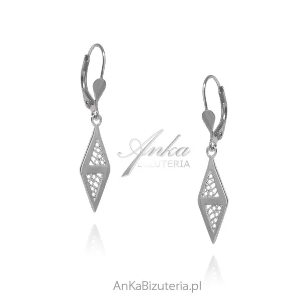 Kolczyki srebrne ażurowe romby