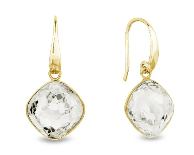 Kolczyki srebrne pozłacane   fantasy z kryształem w kolorze białym