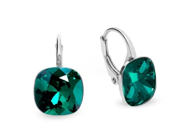 Kolczyki srebrne swarovski barete w kolorze  emerald