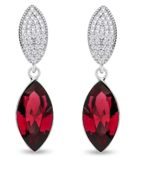 Kolczyki srebrne  thalia z białymi mikrocyrkoniami i czerwoną