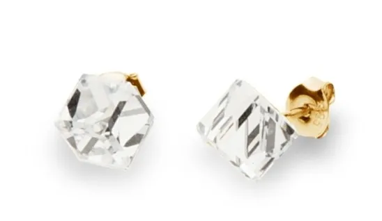 Kolczyki  srebrne pozłacane  medium cube studs  cristal