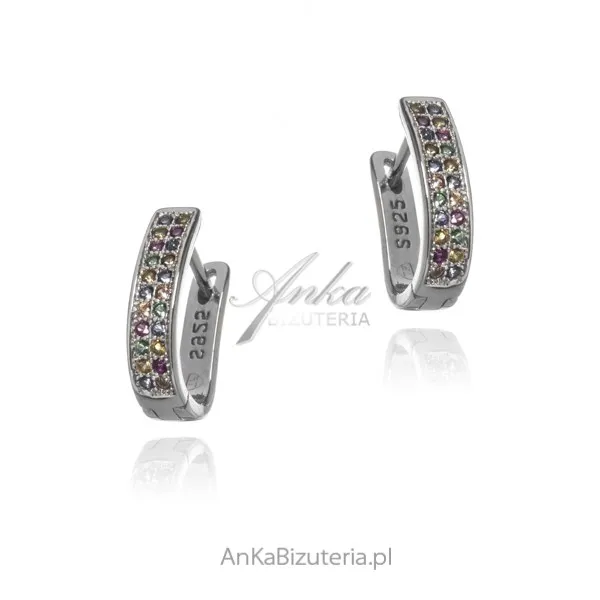 Kolczyki srebrne z kolorową cyrkonią i turkusami