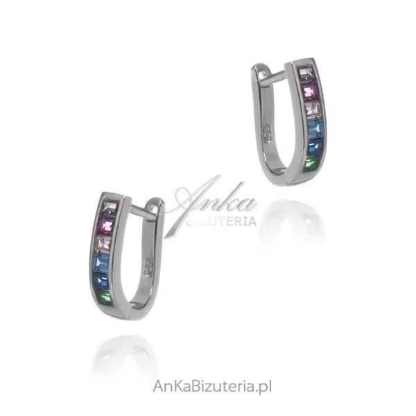 Kolczyki srebrne z kolorową cyrkonią  - śliczne dla dziewczynki